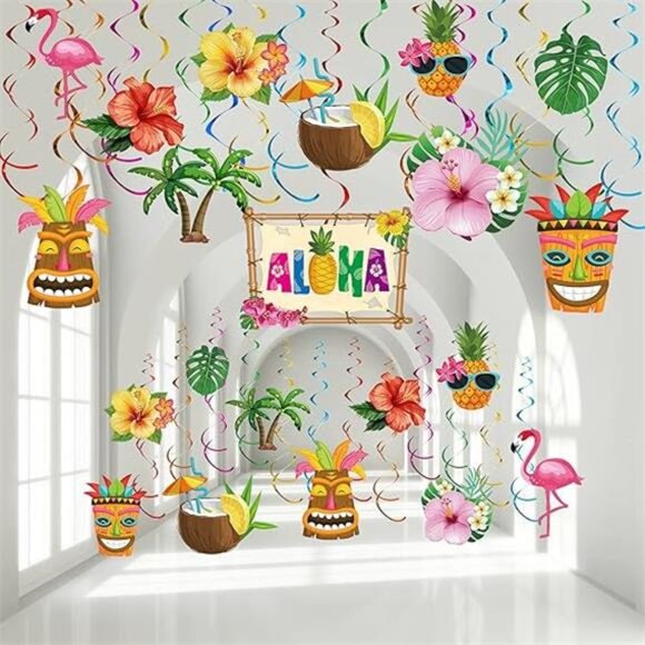 Outus 30 Pieces Hawaiian Luau Birthday Party Hanging Swirl Decoration Flower - Picture 7 of 7